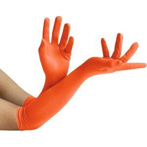 Women's Orange Elbow Length Fabric Satin Gloves Halloween Costume Accessories